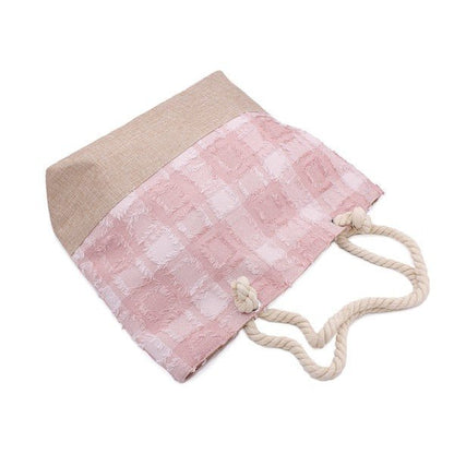 PLAID FRAYED TWEED BEACH TOTE BAG - Blu Lotus Boutique