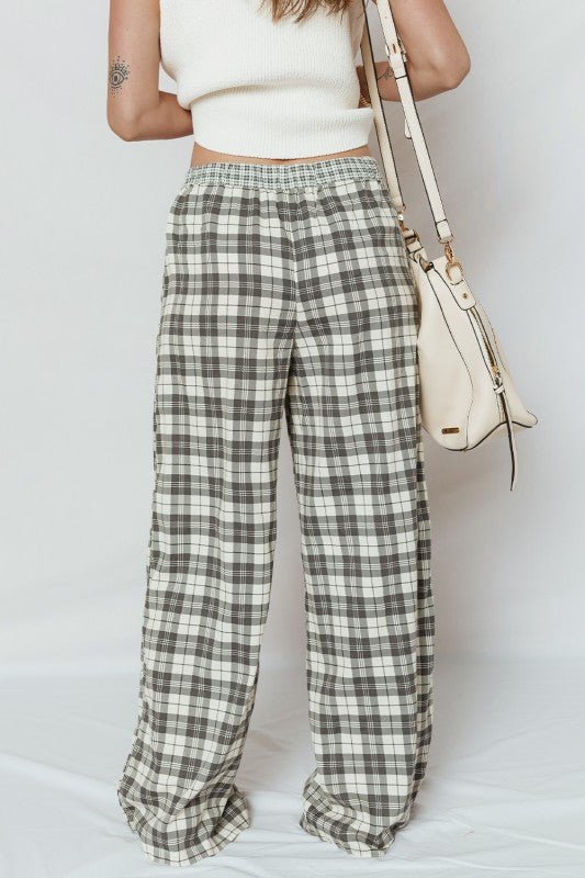 Plaid Patchwork Wide Leg Pants - Blu Lotus Boutique