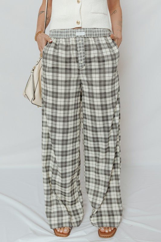 Plaid Patchwork Wide Leg Pants - Blu Lotus Boutique