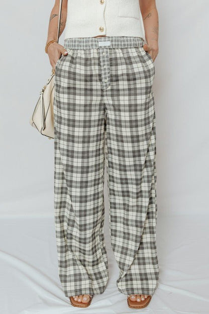 Plaid Patchwork Wide Leg Pants - Blu Lotus Boutique