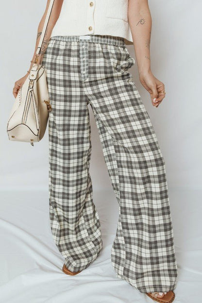 Plaid Patchwork Wide Leg Pants - Blu Lotus Boutique