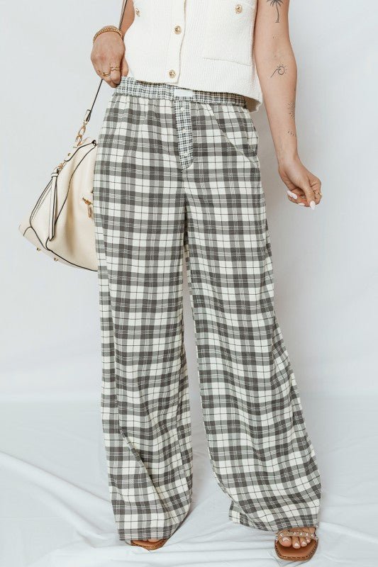 Plaid Patchwork Wide Leg Pants - Blu Lotus Boutique