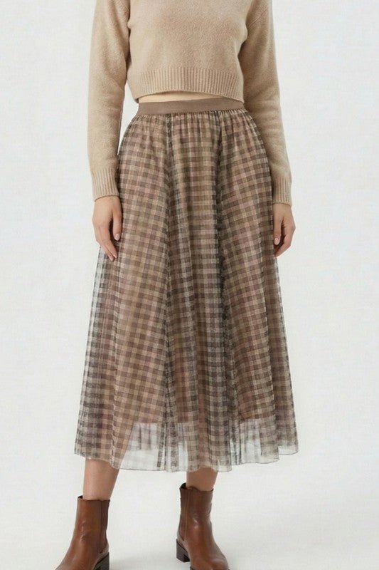 Plaid Tulle Midi Skirt - Blu Lotus Boutique