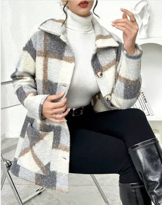 Plaid Woolen Coat - Blu Lotus Boutique