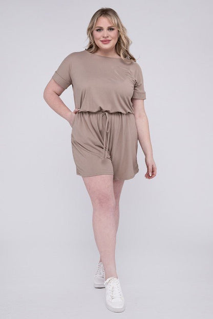 Plus Brushed DTY Romper with Pockets - Blu Lotus Boutique