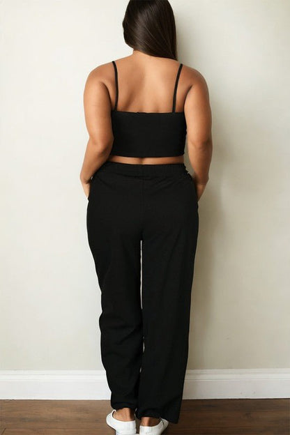 Plus Bustier Crop Cami Top & Pocket Straight Pants - Blu Lotus Boutique