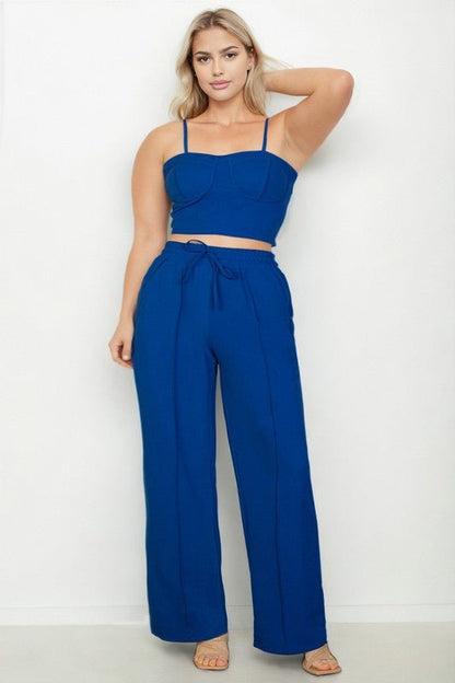 Plus Bustier Crop Cami Top & Pocket Straight Pants - Blu Lotus Boutique
