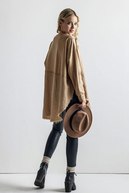 Plus Comfy Oversized Round Side Slit Contrast Top - Blu Lotus Boutique