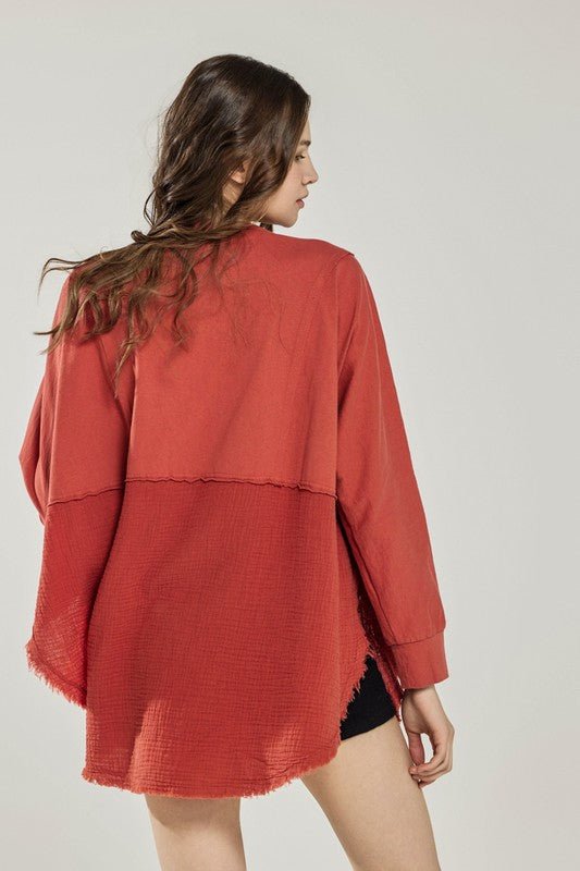 Plus Comfy Oversized Round Side Slit Contrast Top - Blu Lotus Boutique