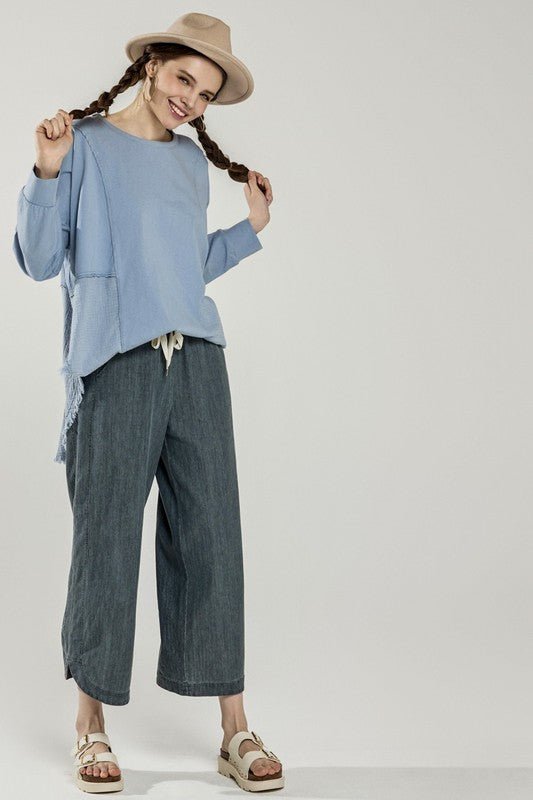 Plus Comfy Oversized Round Side Slit Contrast Top - Blu Lotus Boutique