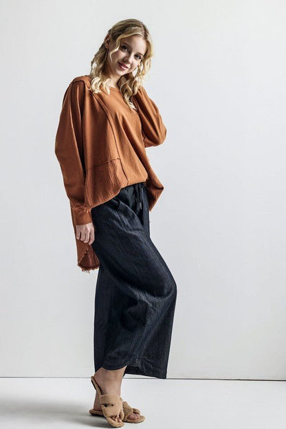 Plus Comfy Oversized Round Side Slit Contrast Top - Blu Lotus Boutique