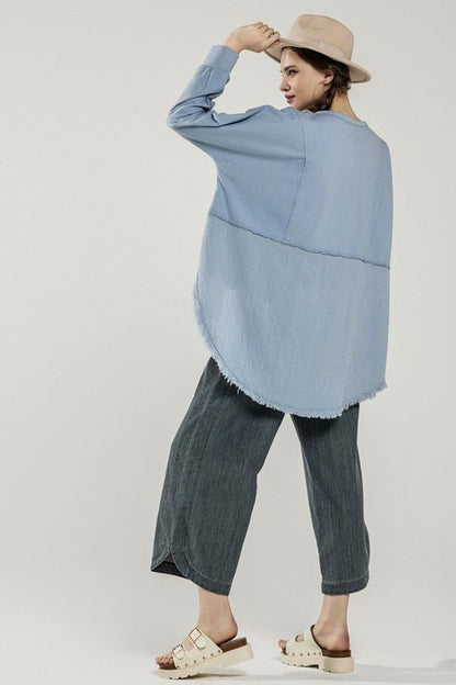 Plus Comfy Oversized Round Side Slit Contrast Top - Blu Lotus Boutique