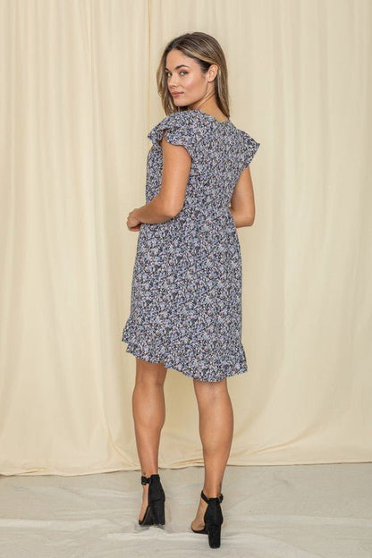 Plus Mix Floral Flutter Sleeve Mini Dress - Blu Lotus Boutique