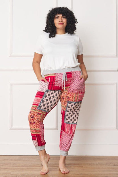 Plus Quilted Print Joggers - Blu Lotus Boutique