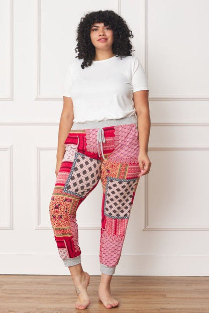 Plus Quilted Print Joggers - Blu Lotus Boutique