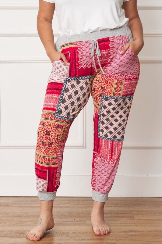 Plus Quilted Print Joggers - Blu Lotus Boutique