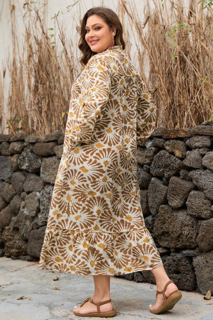 Plus Size Abstract Plant Long Sleeve Maxi Dress - Blu Lotus Boutique