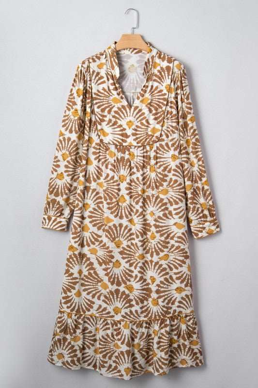 Plus Size Abstract Plant Long Sleeve Maxi Dress - Blu Lotus Boutique