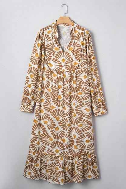 Plus Size Abstract Plant Long Sleeve Maxi Dress - Blu Lotus Boutique