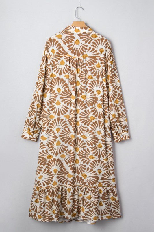 Plus Size Abstract Plant Long Sleeve Maxi Dress - Blu Lotus Boutique