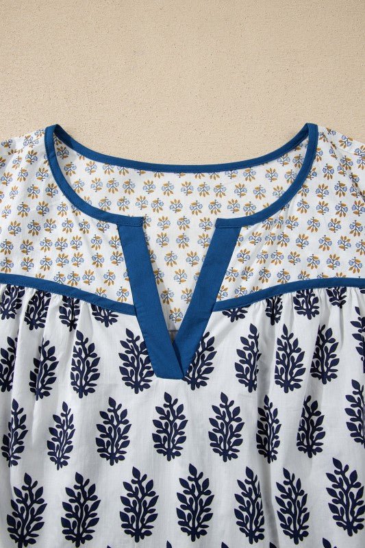 Plus Size Boho Floral Patchwork Puff Sleeve Blouse - Blu Lotus Boutique