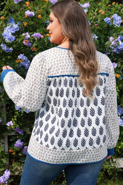 Plus Size Boho Floral Patchwork Puff Sleeve Blouse - Blu Lotus Boutique