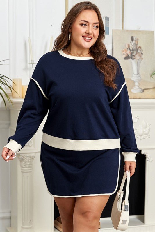 Plus Size Colorblock Top and Lace - up Skirt Set - Blu Lotus Boutique