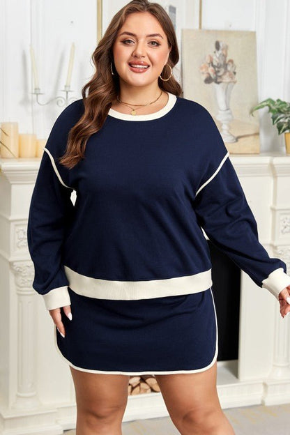 Plus Size Colorblock Top and Lace - up Skirt Set - Blu Lotus Boutique