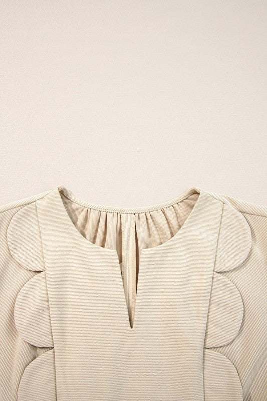 Plus Size Corduroy Scallop Notched Neck Mini Dress - Blu Lotus Boutique