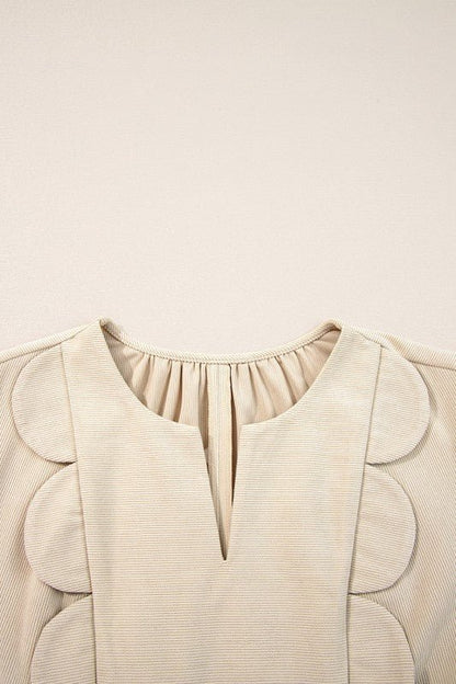 Plus Size Corduroy Scallop Notched Neck Mini Dress - Blu Lotus Boutique