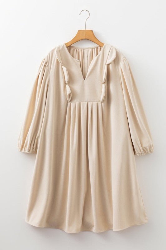 Plus Size Corduroy Scallop Notched Neck Mini Dress - Blu Lotus Boutique