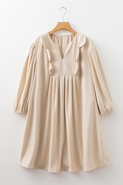 Plus Size Corduroy Scallop Notched Neck Mini Dress - Blu Lotus Boutique