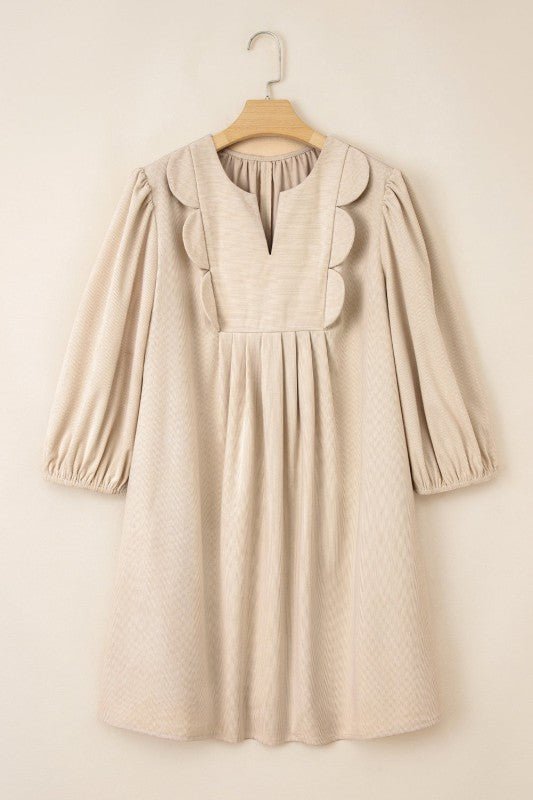 Plus Size Corduroy Scallop Notched Neck Mini Dress - Blu Lotus Boutique