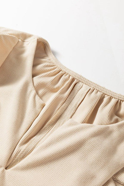 Plus Size Corduroy Scallop Notched Neck Mini Dress - Blu Lotus Boutique