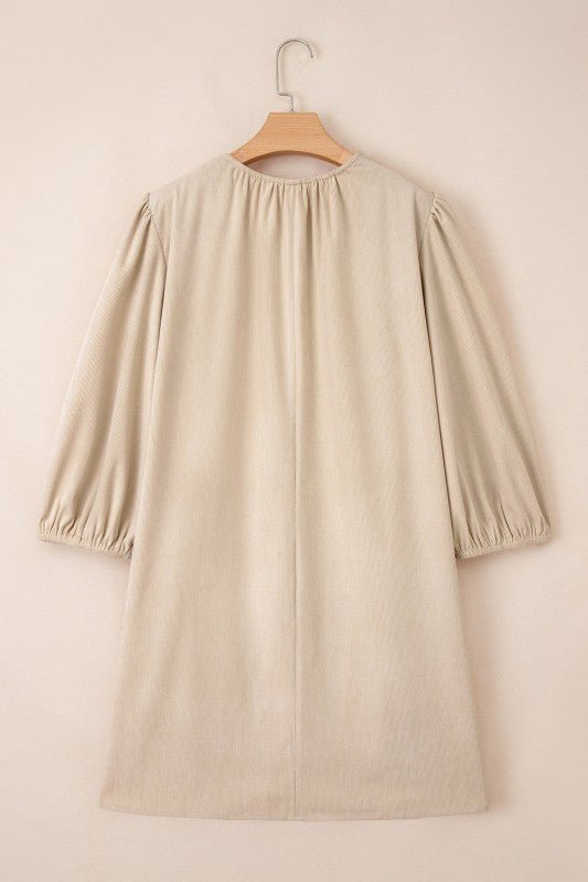 Plus Size Corduroy Scallop Notched Neck Mini Dress - Blu Lotus Boutique