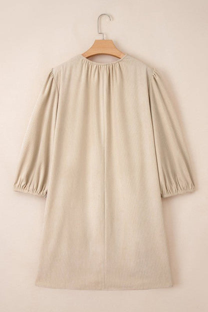 Plus Size Corduroy Scallop Notched Neck Mini Dress - Blu Lotus Boutique