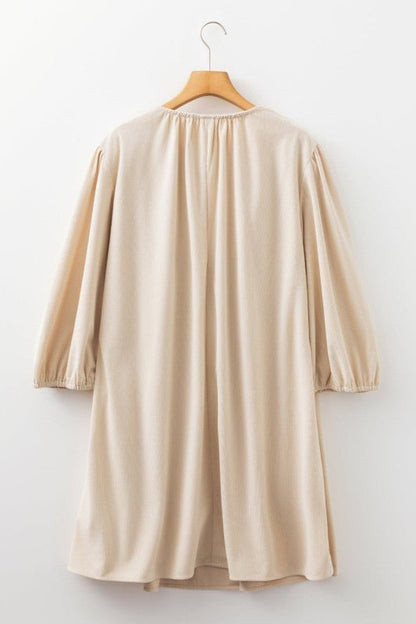 Plus Size Corduroy Scallop Notched Neck Mini Dress - Blu Lotus Boutique