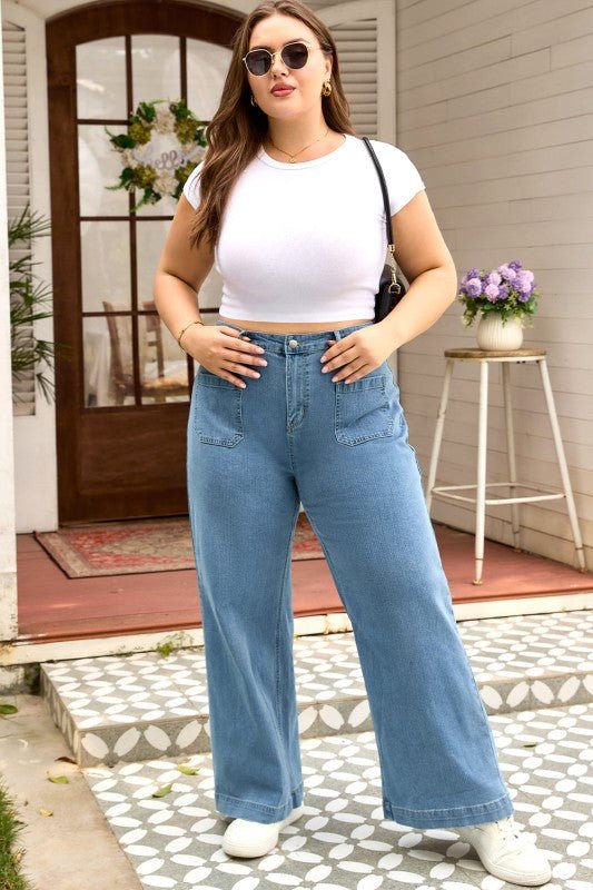 Plus Size Denim Textured Patch Pocket Jeans - Blu Lotus Boutique