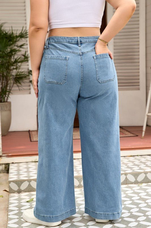 Plus Size Denim Textured Patch Pocket Jeans - Blu Lotus Boutique