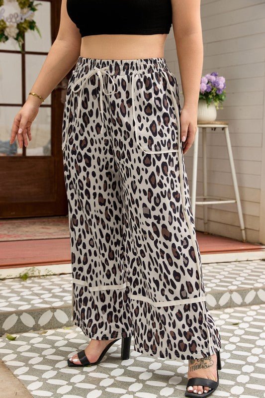 Plus Size Leopard Reverse Seam Patch Pocket Pants - Blu Lotus Boutique
