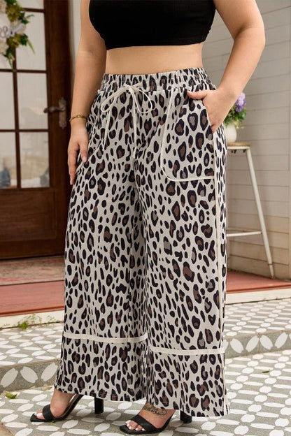 Plus Size Leopard Reverse Seam Patch Pocket Pants - Blu Lotus Boutique