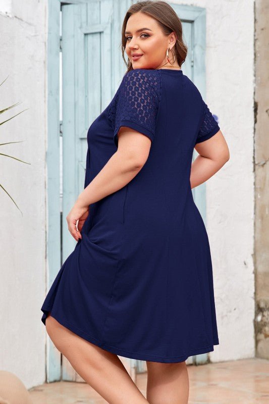 Plus Size Solid Lace Short Sleeve Pleated Dress - Blu Lotus Boutique
