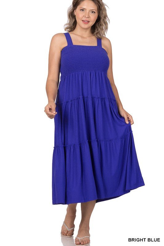 Plus Smocked Tiered Midi Dress - Blu Lotus Boutique