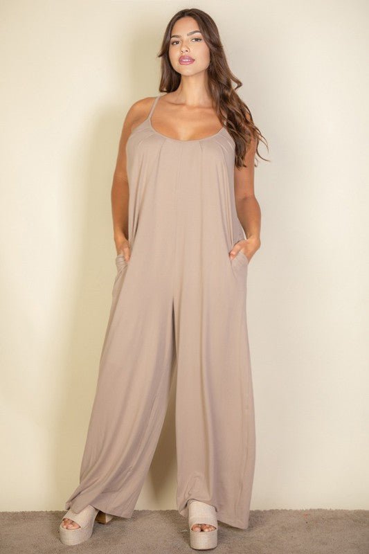 Plus Spaghetti strap solid wide jumpsuit - Blu Lotus Boutique