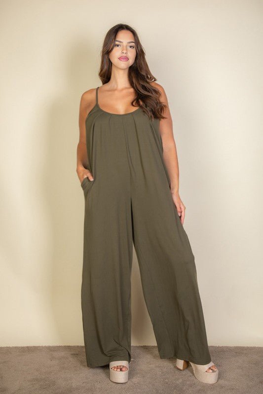 Plus Spaghetti strap solid wide jumpsuit - Blu Lotus Boutique