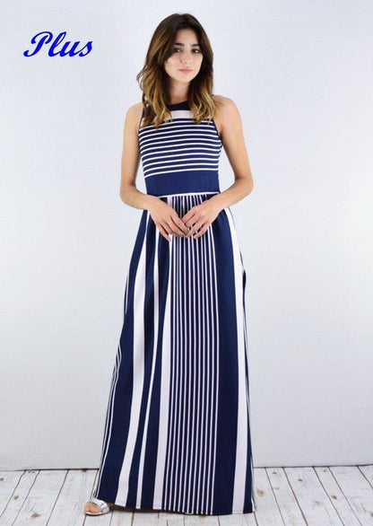 Plus Stripe maxi dress with hidden pocket - Blu Lotus Boutique