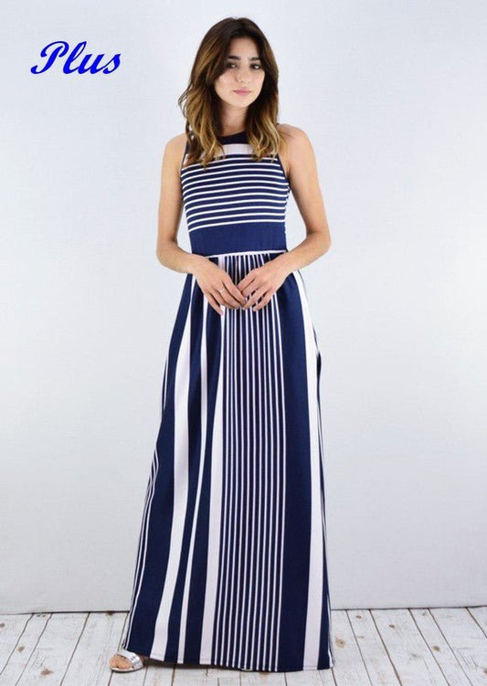 Plus Stripe maxi dress with hidden pocket - Blu Lotus Boutique