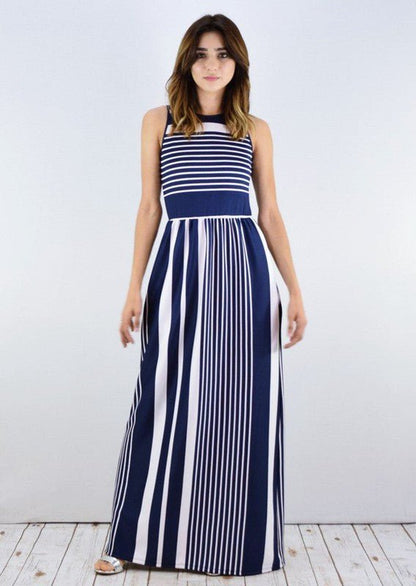 Plus Stripe maxi dress with hidden pocket - Blu Lotus Boutique