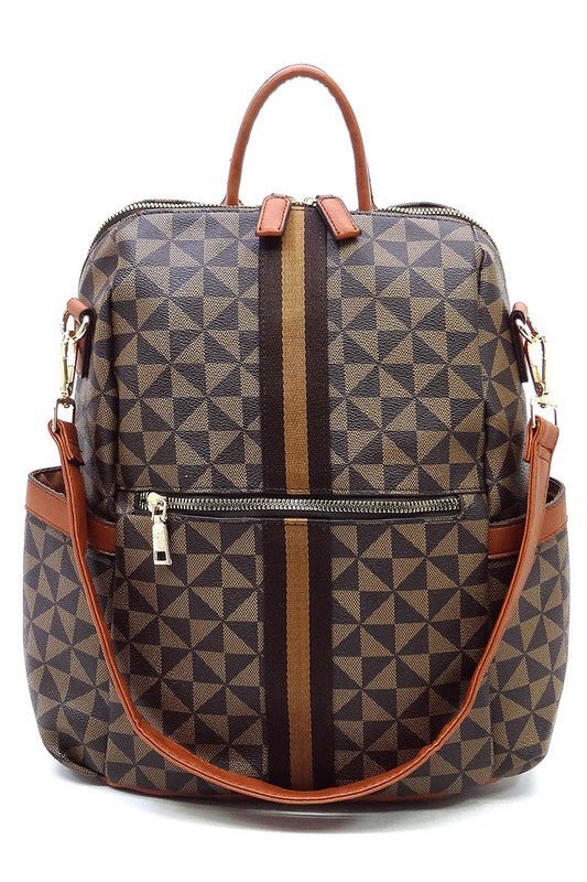 PM Monogram Striped Convertible Backpack - Blu Lotus Boutique