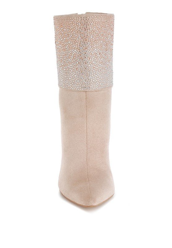 Podstar Rhinestones Embellished Foldover Boots - Blu Lotus Boutique